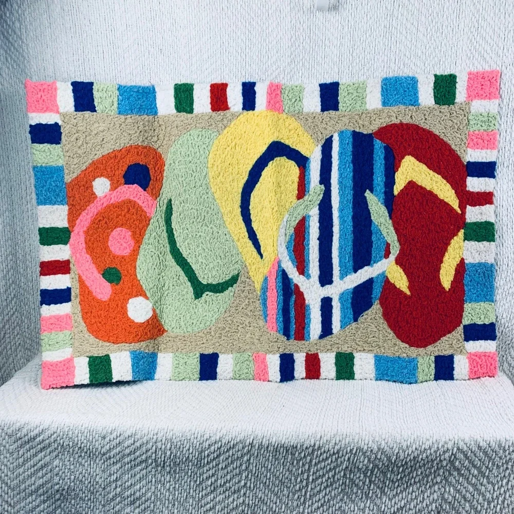 Jellybean Accent Rug Mat Multicolor Flip Flops Coastal Beach House Decor Welcome